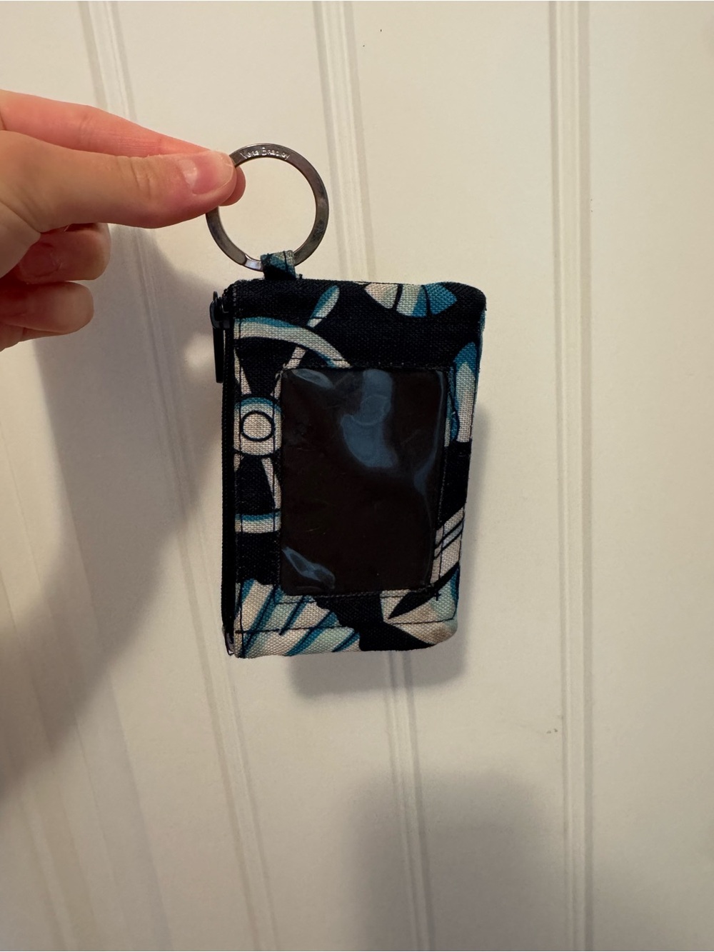 Vera Bradley Black Teal and White Key Pouch with Ring